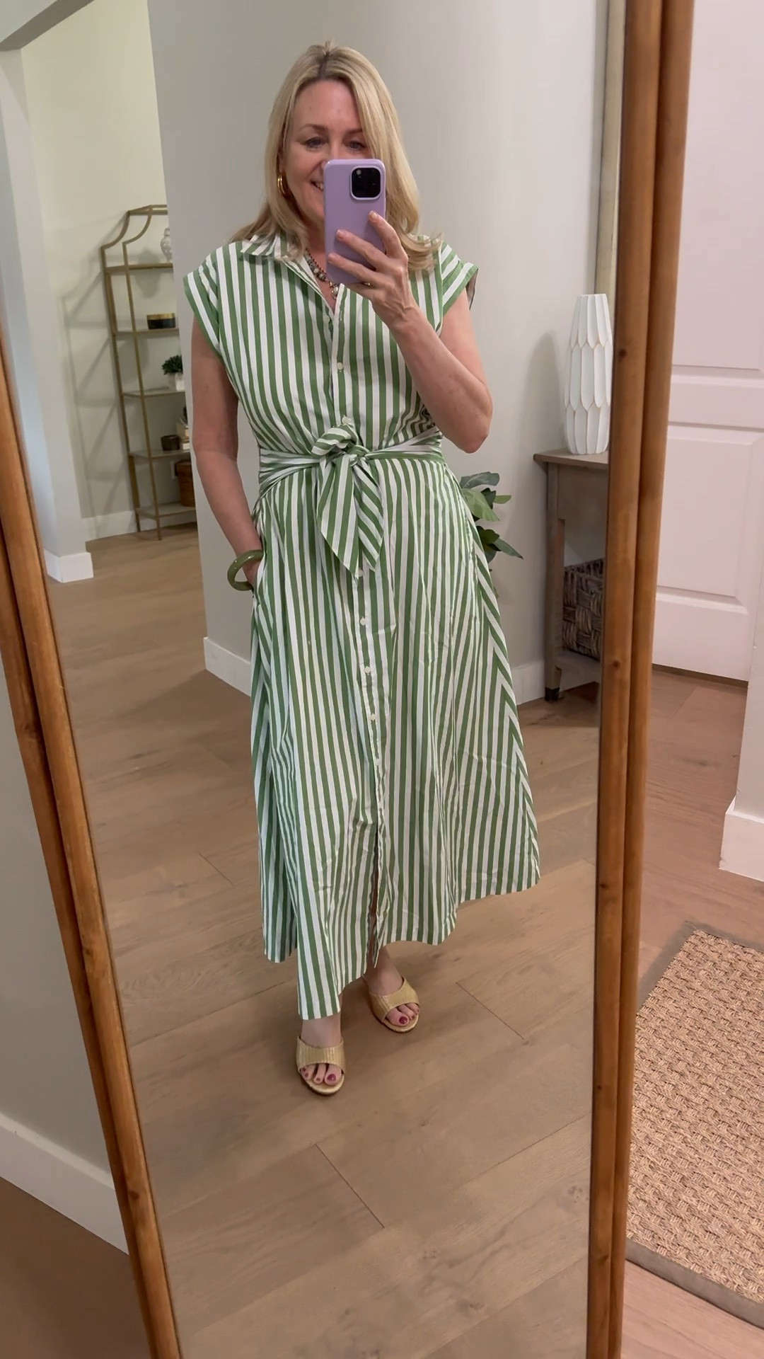 Love this striped shirtdress!  Midi dress, business casual outfit, summer dress