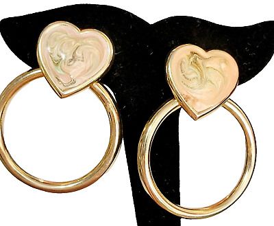 Vintage Dangle Heart Pierced Earrings, Large Enamel Gold-tone Retro Jewelry  | eBay | eBay US