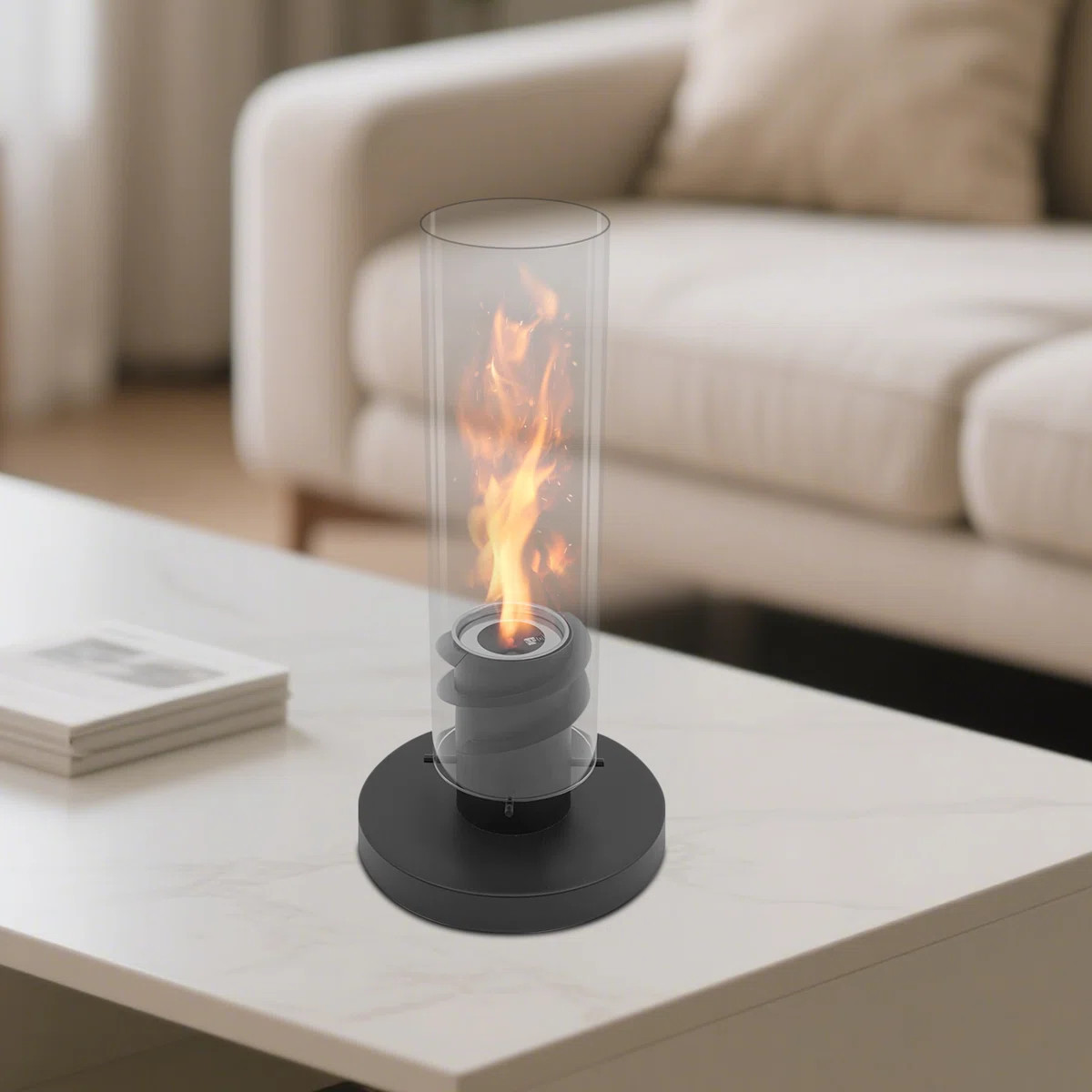 Tabletop Alcohol Fireplace, Modern Indoor & Outdoor Mini Fire Pit With Glass Tube And Stainless S... | Wayfair North America