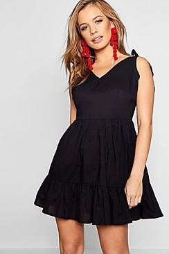 Petite Tie Strap Tiered Sundress | Boohoo.com (US & CA)