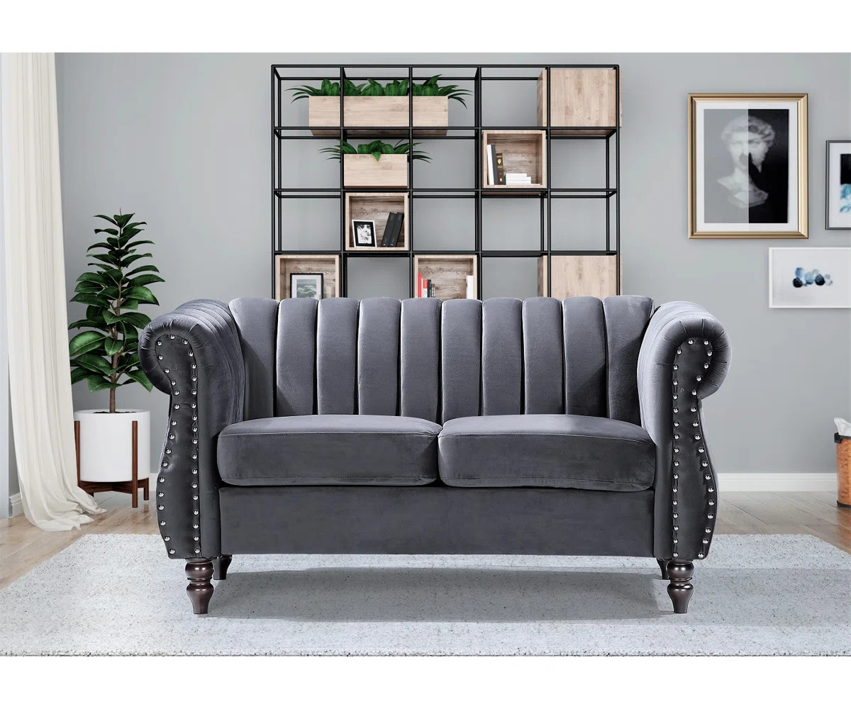 Capri 59.1" Velvet Rolled Arm Chesterfield Loveseat | Wayfair North America