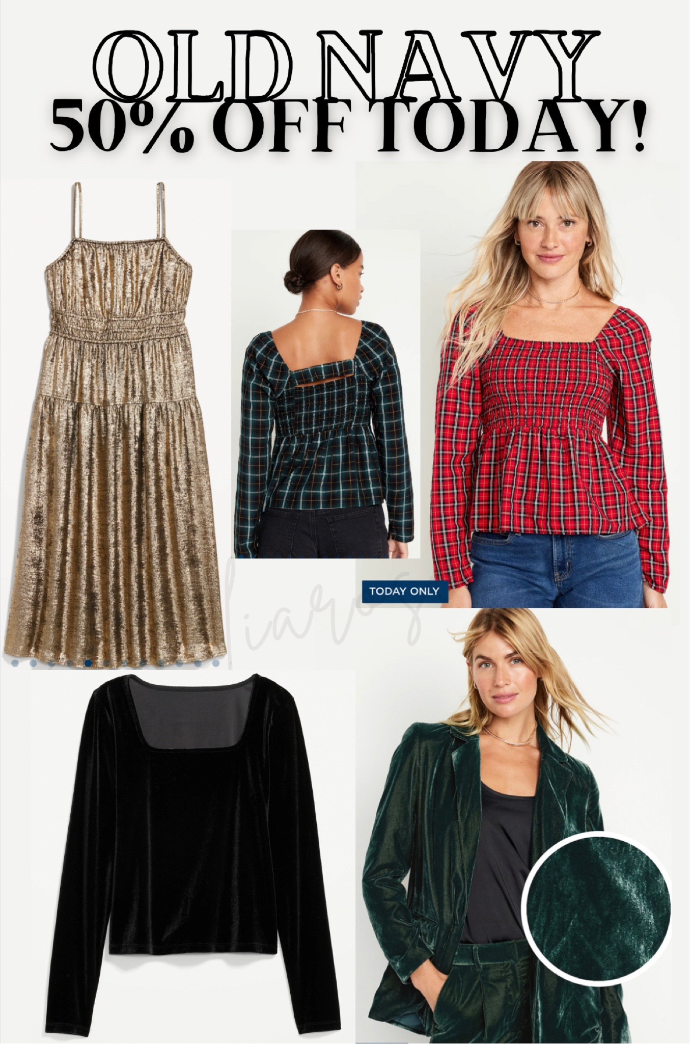 50% off holiday look pieces today at Old Navy!! Love the shimmer dress, velvet blazer, and faux leather pants (not pictured)!! 

#LTKsalealert #LTKHoliday #LTKstyletip