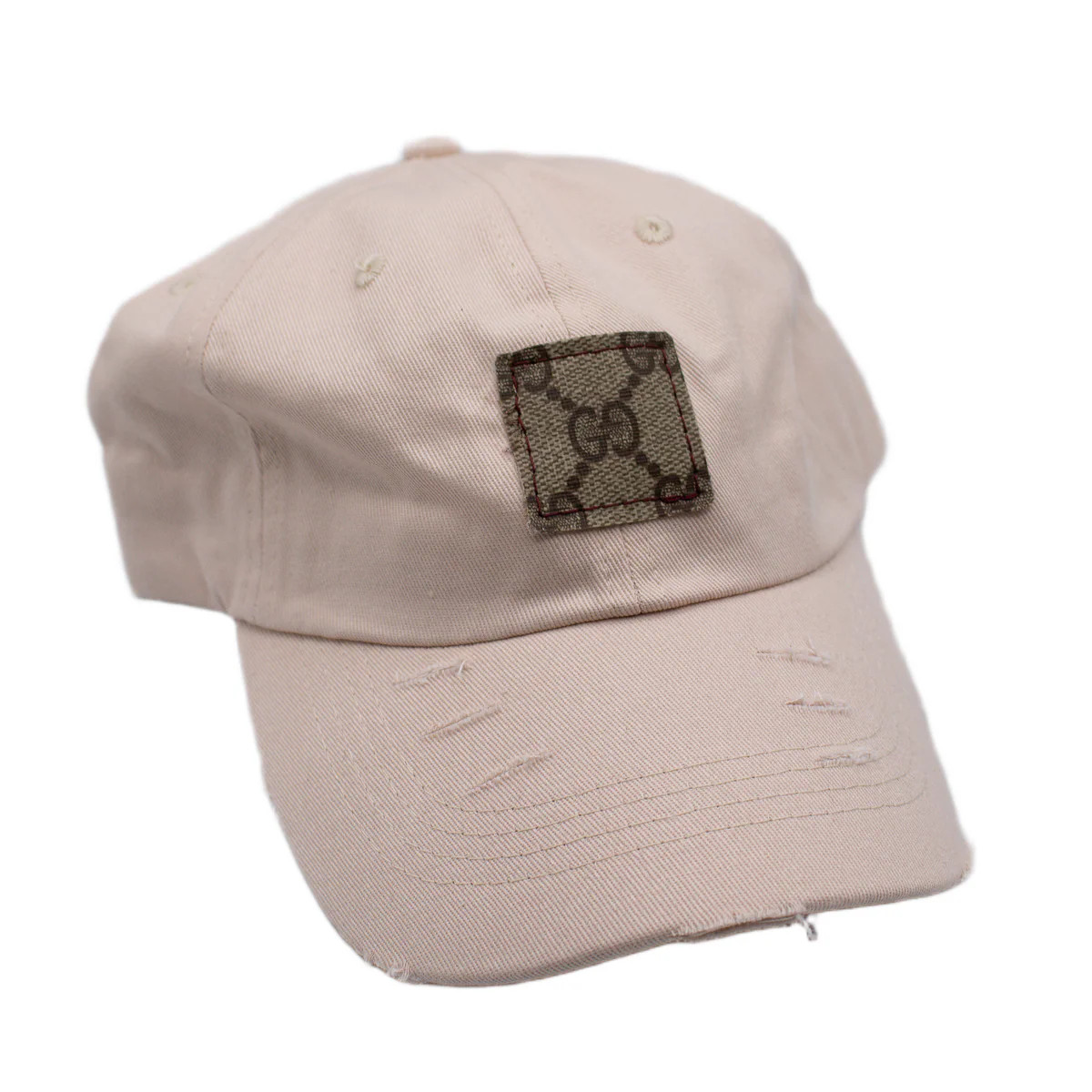 Cream Baseball Cap with Medium Upcycled Brown Webbed GG (Sewn) | Sparkl