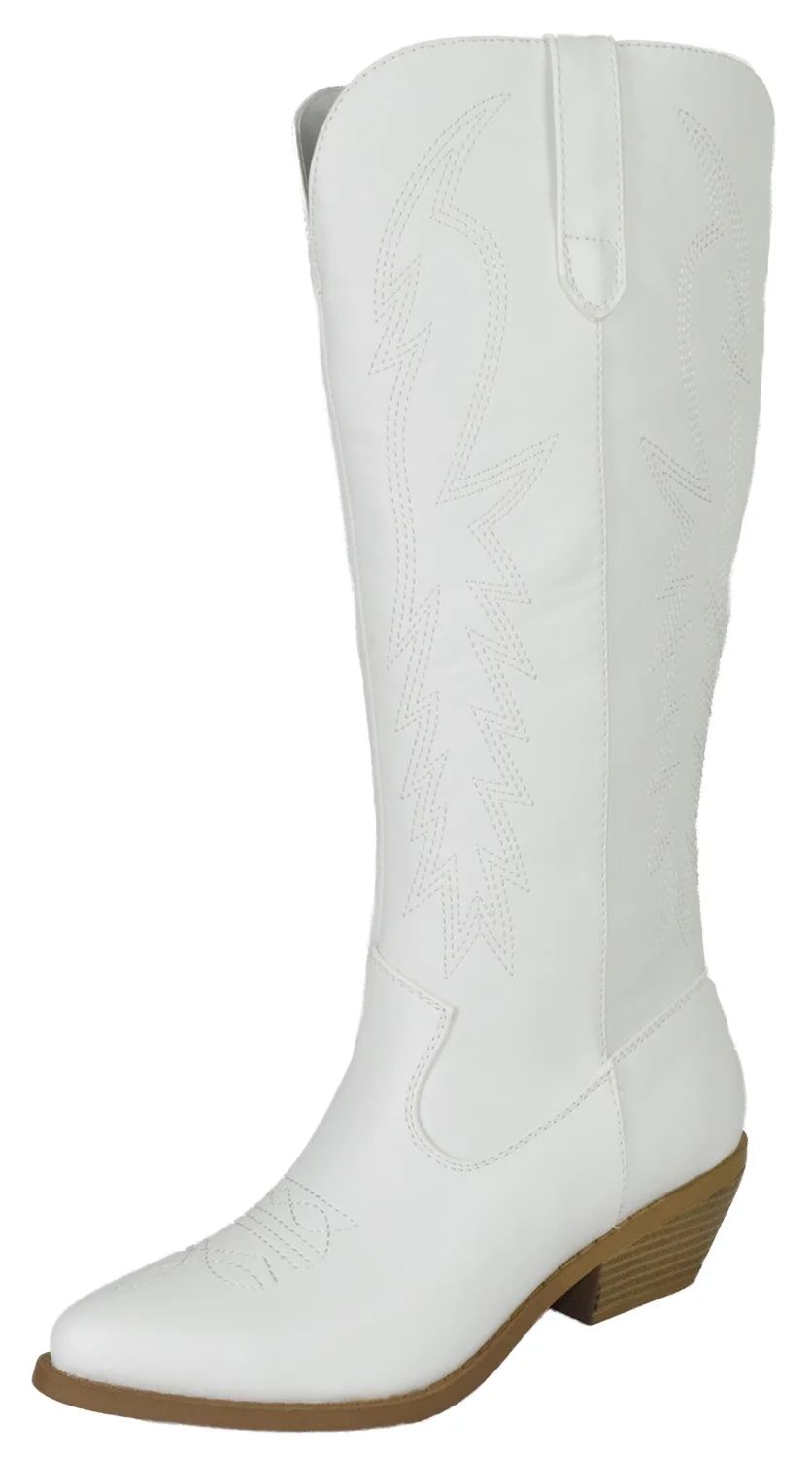 Soda Women Cowgirl Cowboy Western Stitched Boots Pointy Toe Knee High White 10 | Walmart (US)