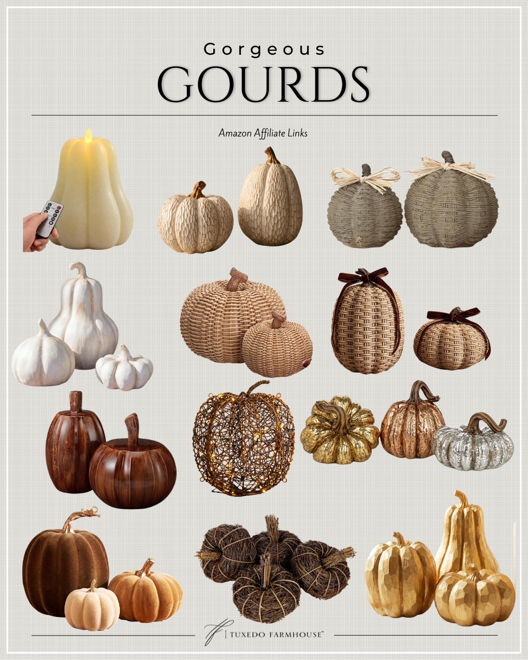 Gourds, gourds & more gourds! 🎃🤎 I love decorating with them throughout fall, and these Amazon finds are SO pretty. Woven textures, warm woods, soft velvet, metallic finishes and even a few that glow—such an easy way to add a little autumn charm to a mantel, table or shelf. 🍂

#LTKHome #LTKSeasonal #LTKStyleTip #AmazonHome #FallDecor #AmazonFinds #PumpkinDecor #AutumnDecor 

 #LTKSeasonal #LTKHome #LTKSaleAlert