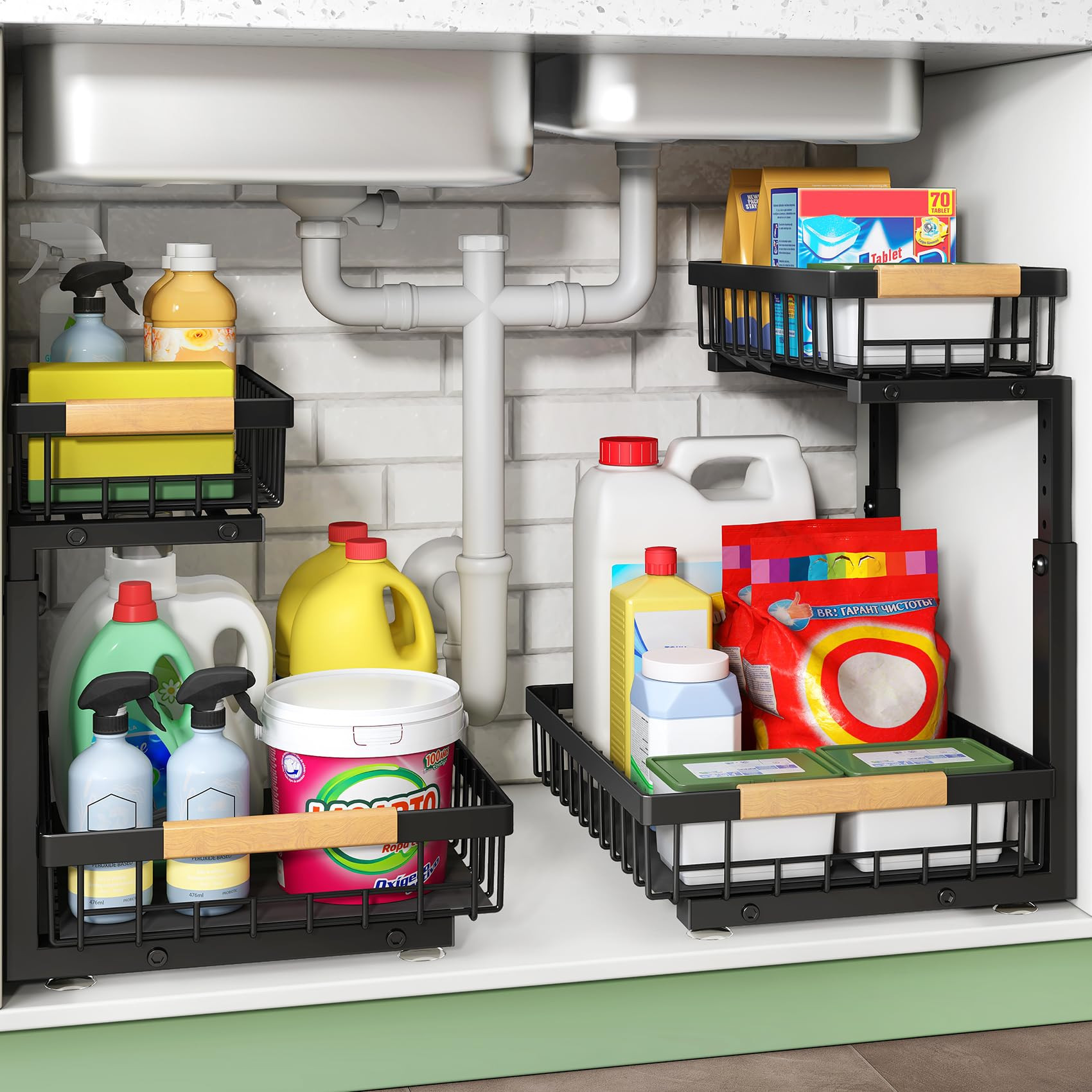 Kitstorack Under Sink Organizer, 2 Tier Under the Sink Storage, Slide out Pull out Cabinet Organi... | Amazon (US)