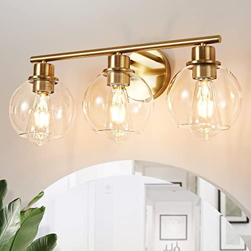 Bathroom Light Fixtures, 3-Light Gold Bathroom Light, Industrial Wall Sconce Over Mirror Bathroom... | Amazon (US)