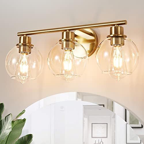 Bathroom Light Fixtures, 3-Light Gold Bathroom Light, Industrial Wall Sconce Over Mirror Bathroom... | Amazon (US)