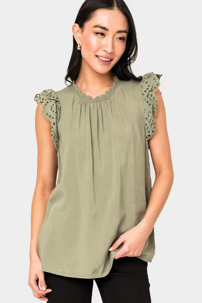 Eyelet Trim Woven Top | Gibson