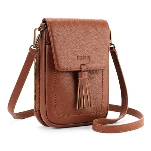 befen Brown Genuine Leather Crossbody Bag for Women, Small Leather Purse with Card Holder, Multi Pockets Crossbody Purse for Travel | Amazon (US)