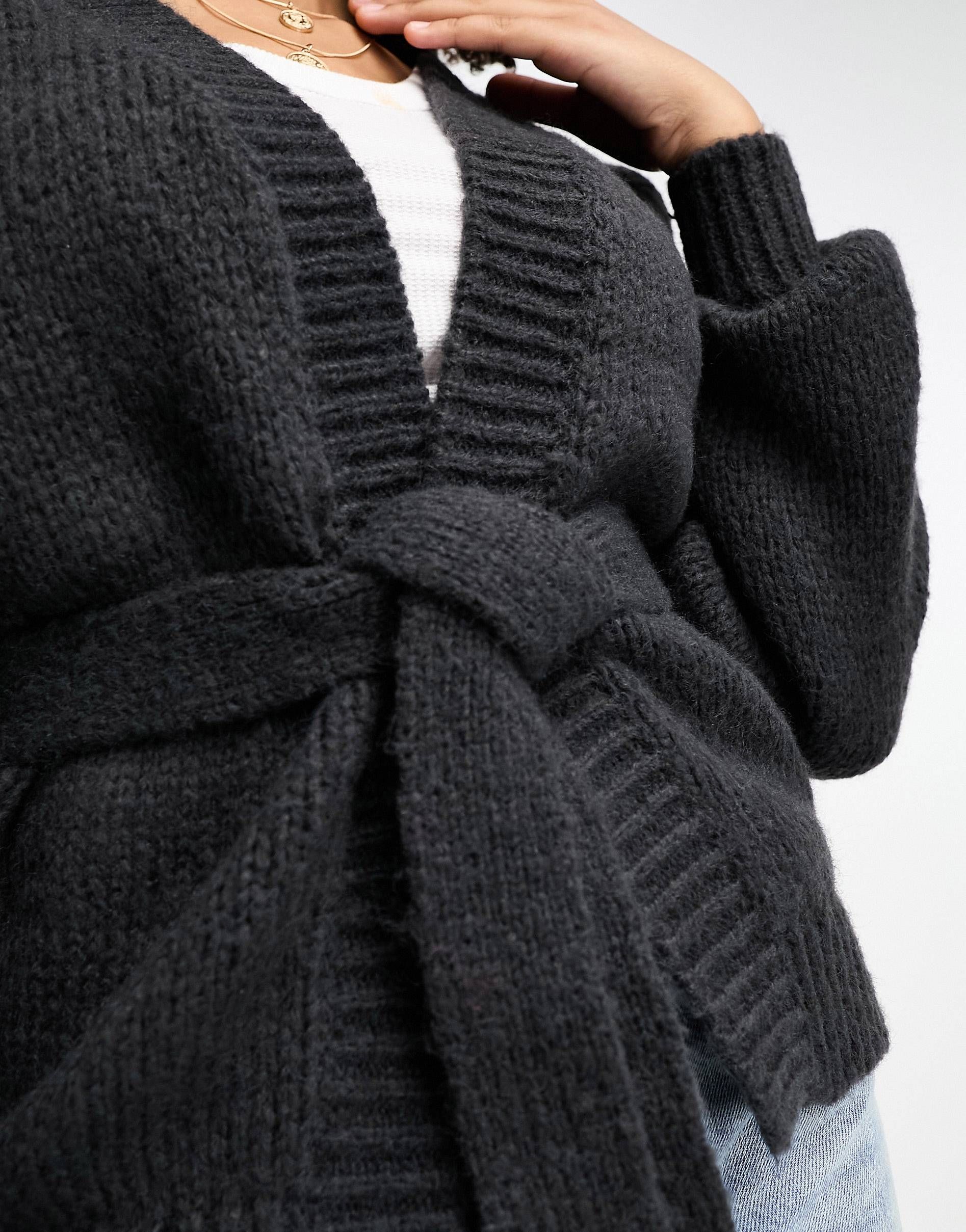 Y.A.S wrap knit cardigan in dark gray | ASOS (Global)
