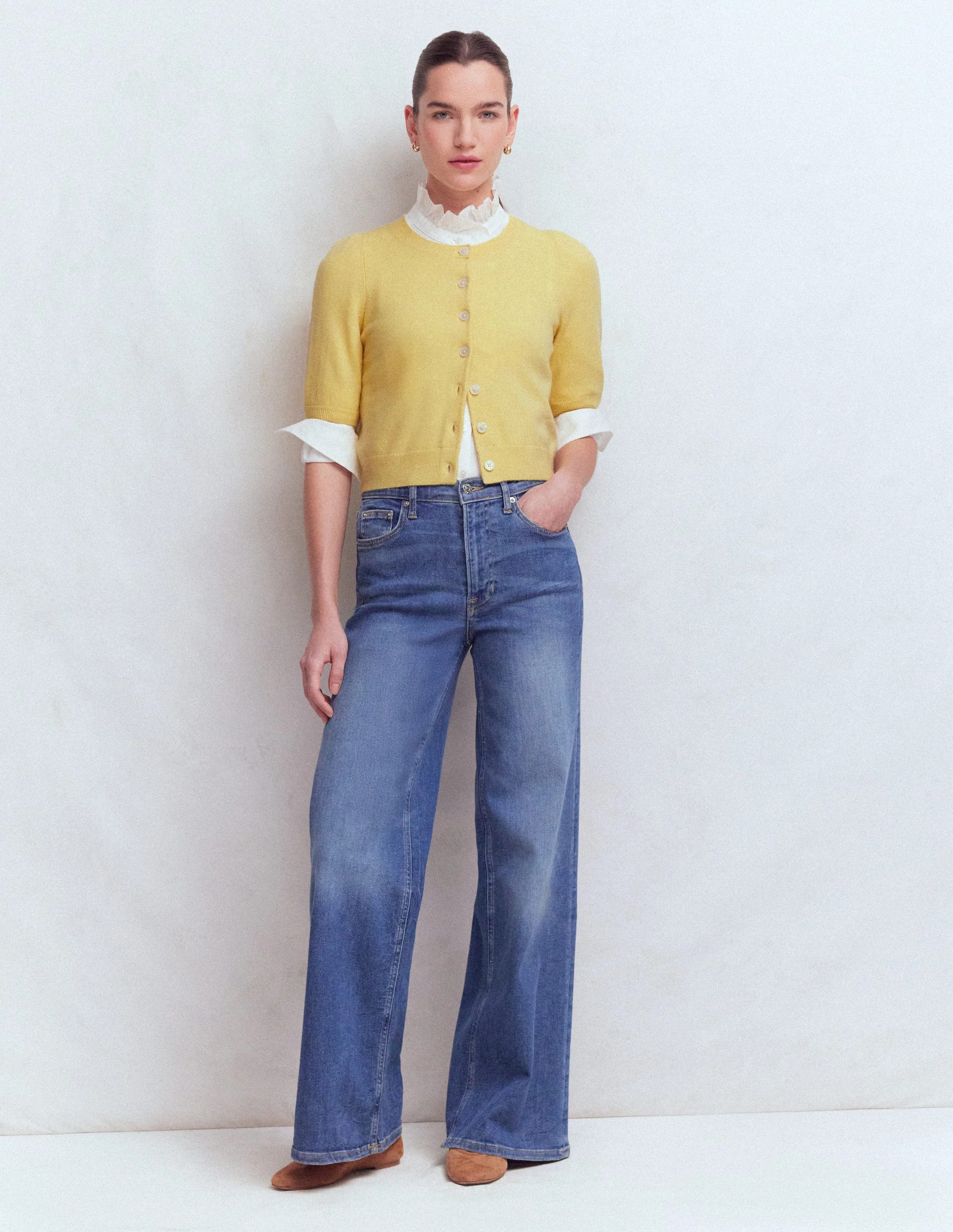 Cropped Cashmere Cardigan-Sandstone Yellow | Boden (US)