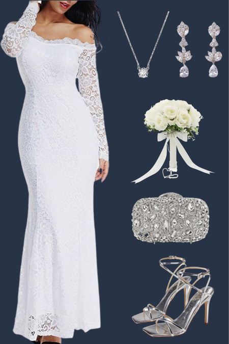 Affordable bride style on Amazon.

#weddingdress #whitedress #silversandals #silverheels #silverclutch 

#LTKSeasonal #LTKstyletip #LTKwedding