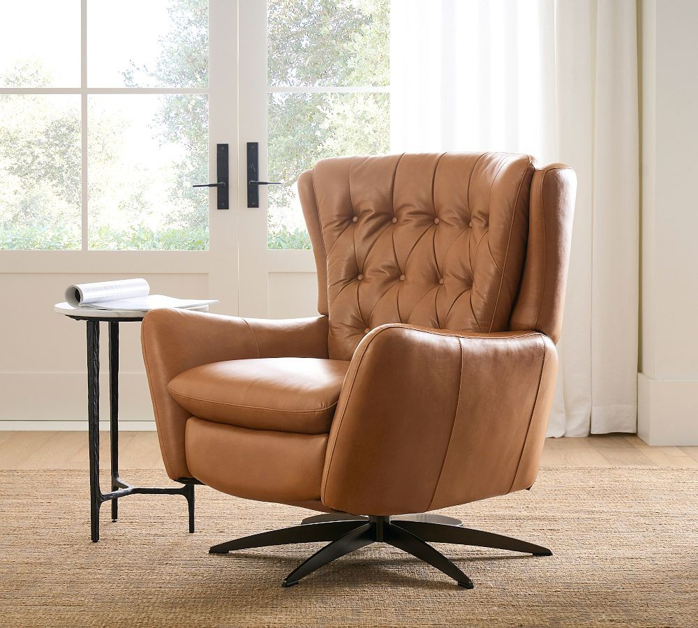 Wells Tufted Leather Swivel Recliner | Pottery Barn (US)