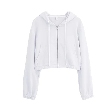 Frontwalk Women Loose Fit Solid Color Hooded Cardigan With Pockets Casual Cropped Hoodies Drawstring | Walmart (US)