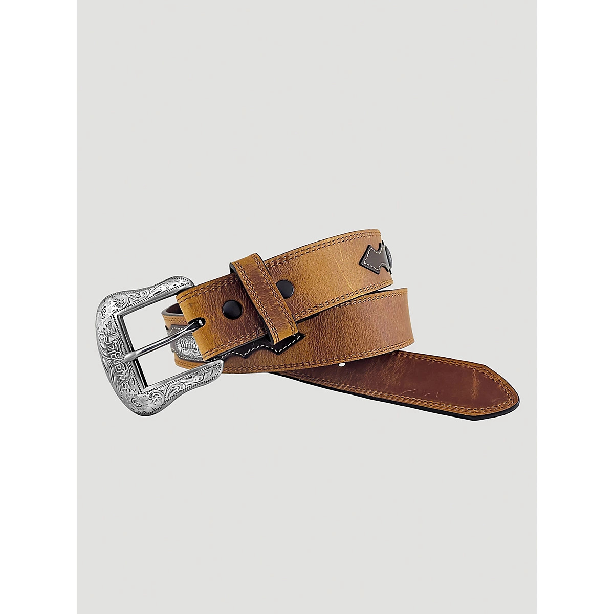Men's Concho Distressed Leather Belt in Tan | Wrangler