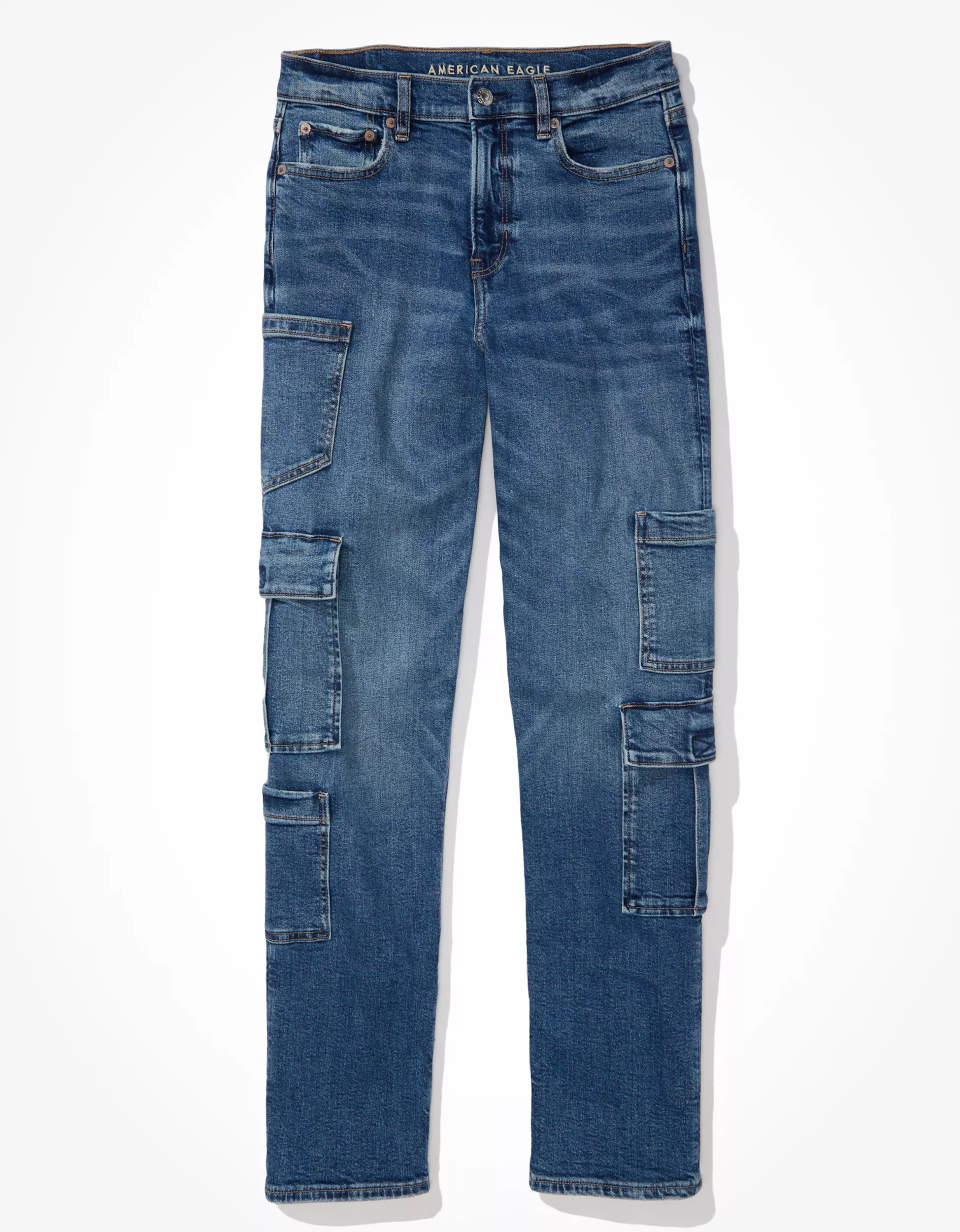 AE Stretch Super High-Waisted Baggy Straight Cargo Jean | American Eagle Outfitters (US & CA)