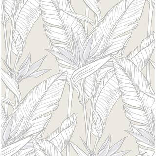 Pearl Grey and Metallic Silver Birds of Paradise Vinyl Peel and Stick Wallpaper Roll (Covers 30.75 sq. ft.) | The Home Depot