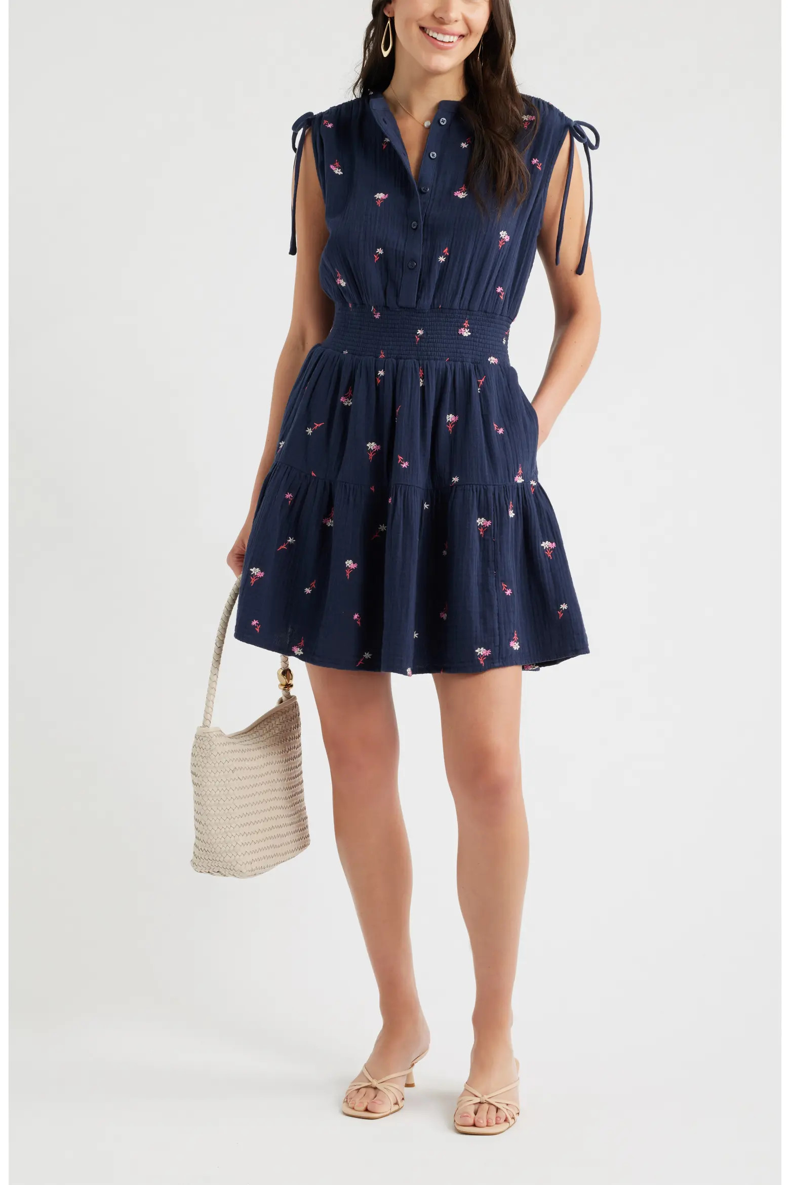 Floral Embroidered Sleeveless Cotton Gauze Dress (Women) | Nordstrom | Nordstrom