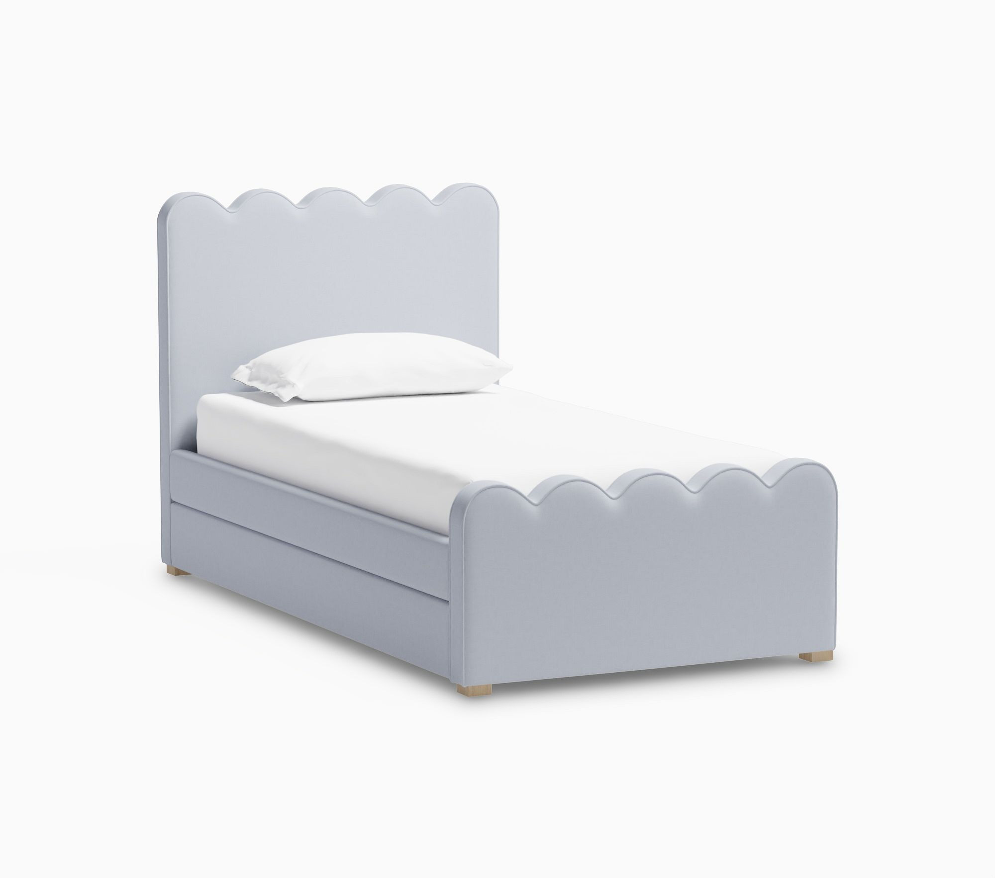 Penny Upholstered Bed Twin Performance Linen Blend Light Blue | Pottery Barn Kids