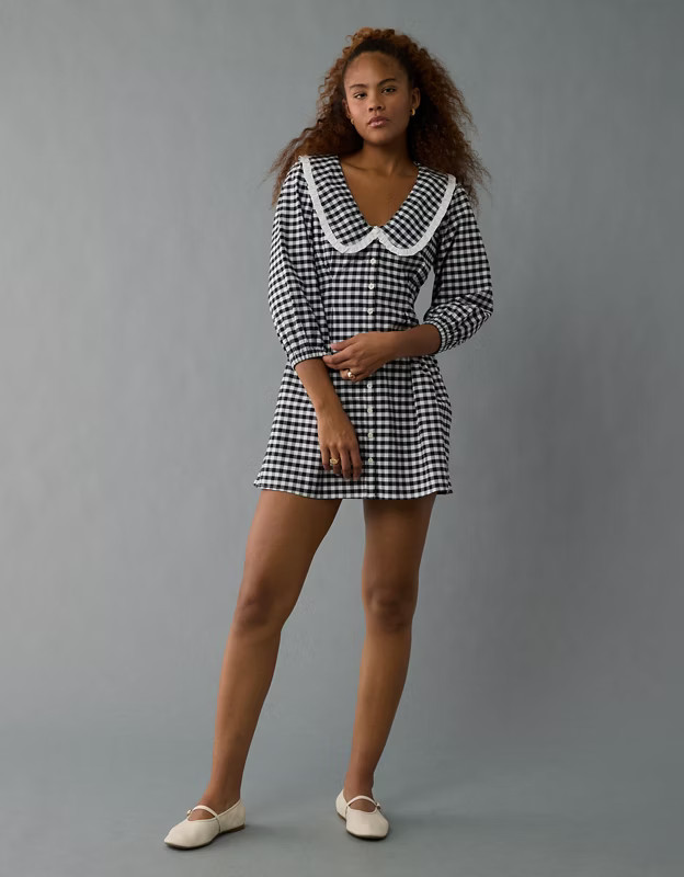 AE Oversized Long-Sleeve Collar Mini Dress | American Eagle Outfitters (US & CA)