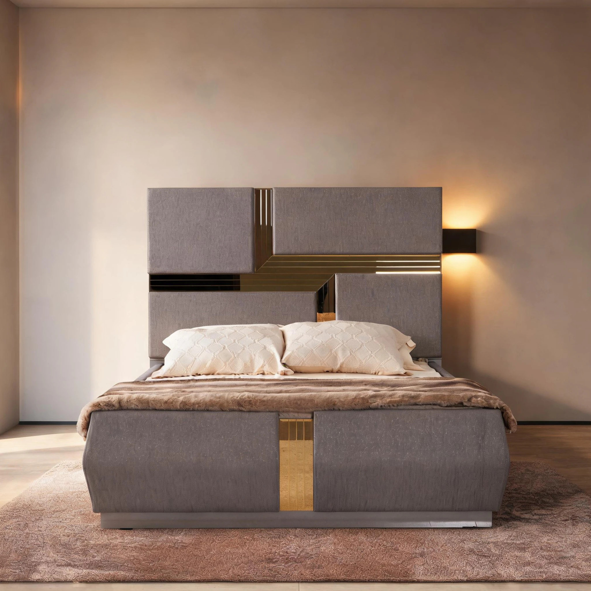SunJet Queen Size Bed with Tufted Upholstered Headboard in Classic Gray and Gold Accents one_size | GPPDKYBVDE8J | Lowe's