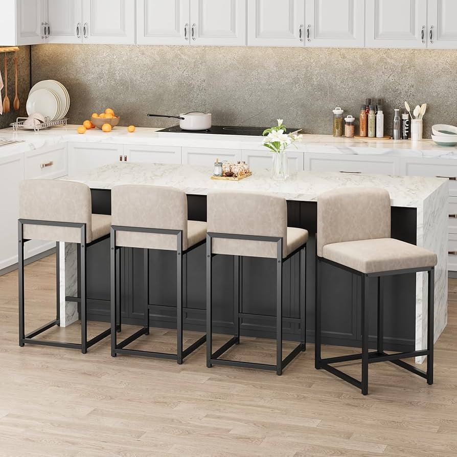 GarveeHome Bar Stools Set of 4, Modern Counter Height Bar Stools with Back and Footrest, Faux Lea... | Amazon (US)