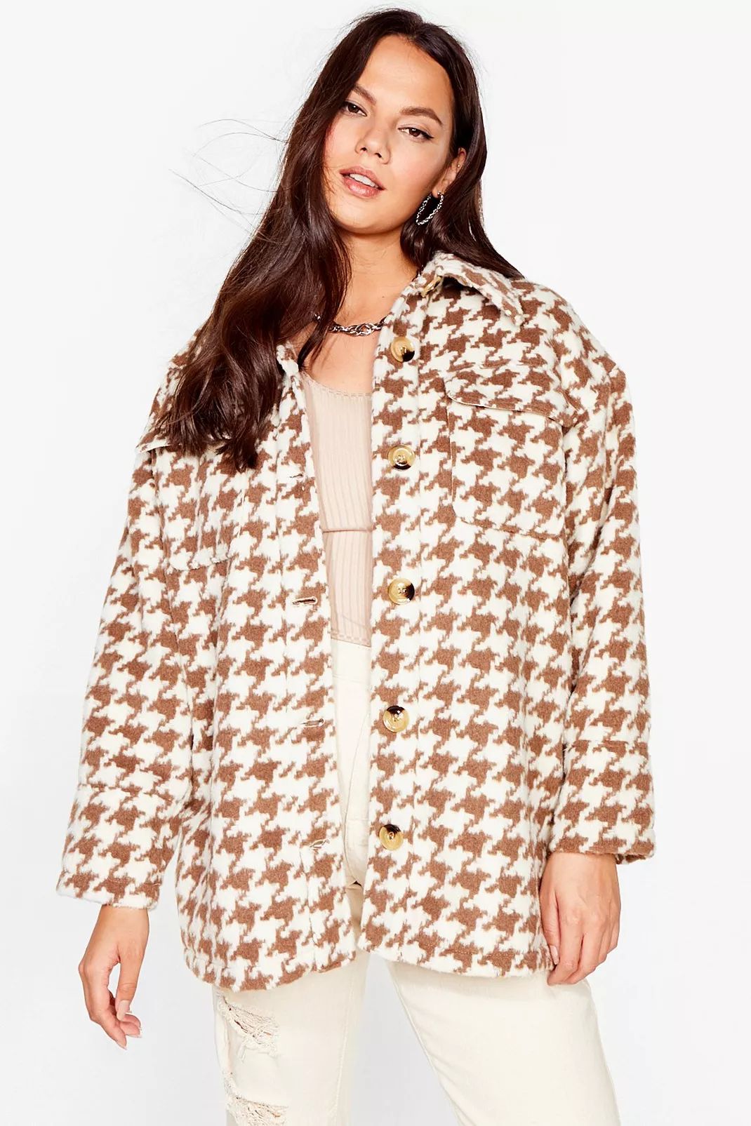 Plus Size Houndstooth Button Up Jacket | Nasty Gal (US)