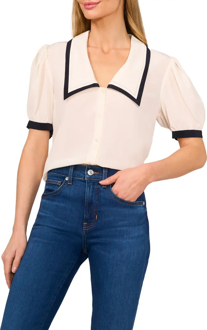 CeCe Contrast Trim Georgette Top | Nordstrom | Nordstrom