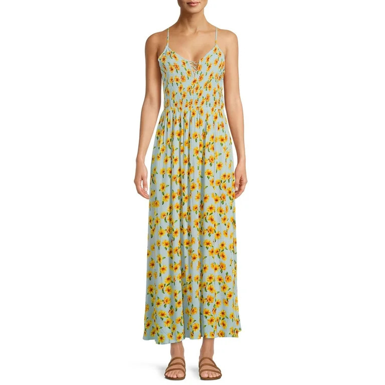 Derek Heart Juniors’ Strappy Smock Bodice Maxi Dress with Caging Detail | Walmart (US)