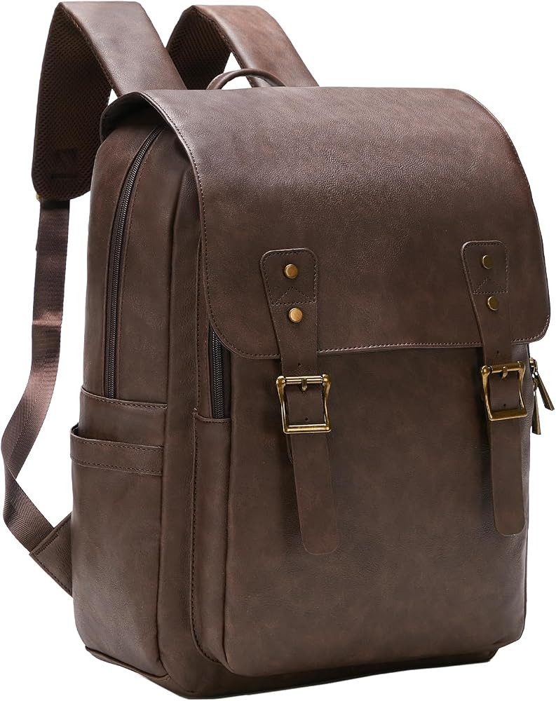 Leather Backpack for Men Women, 15.6in Laptop Backpack Waterproof Vintage Backpack for Commute Wo... | Amazon (US)