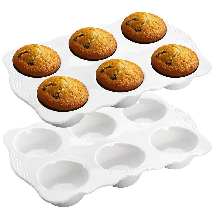 Hiceeden 2 Pack Ceramic Muffin Pans, 6 Cups Non-stick Muffin Tin Cupcake Baking Pans with Handles... | Amazon (US)