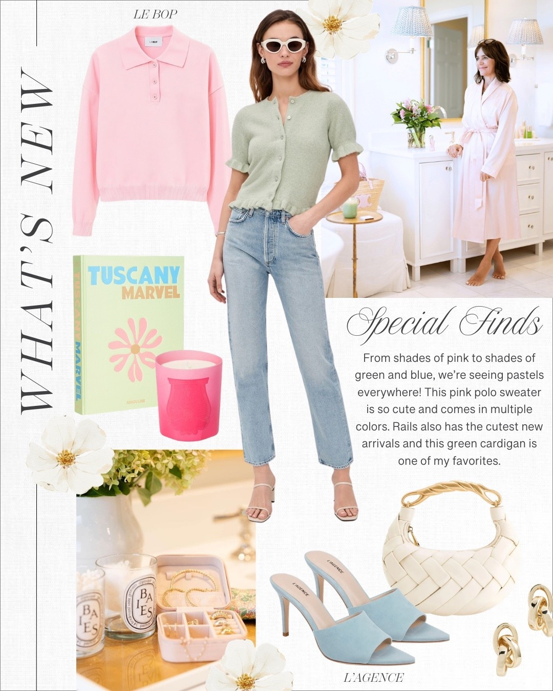 From shades of pink, to shades of green and blue, we're seeing pastels everywhere! This pink polo sweater is so cute and comes in multiple colors. Rails has some of the best new arrivals and this green cardigan is one of my favorites. If you haven't tried these L'Agence heels, take this as your sign! I own them in this beige color and they go with everything.

#LTKootd #LTKNYFW #LTKValentine