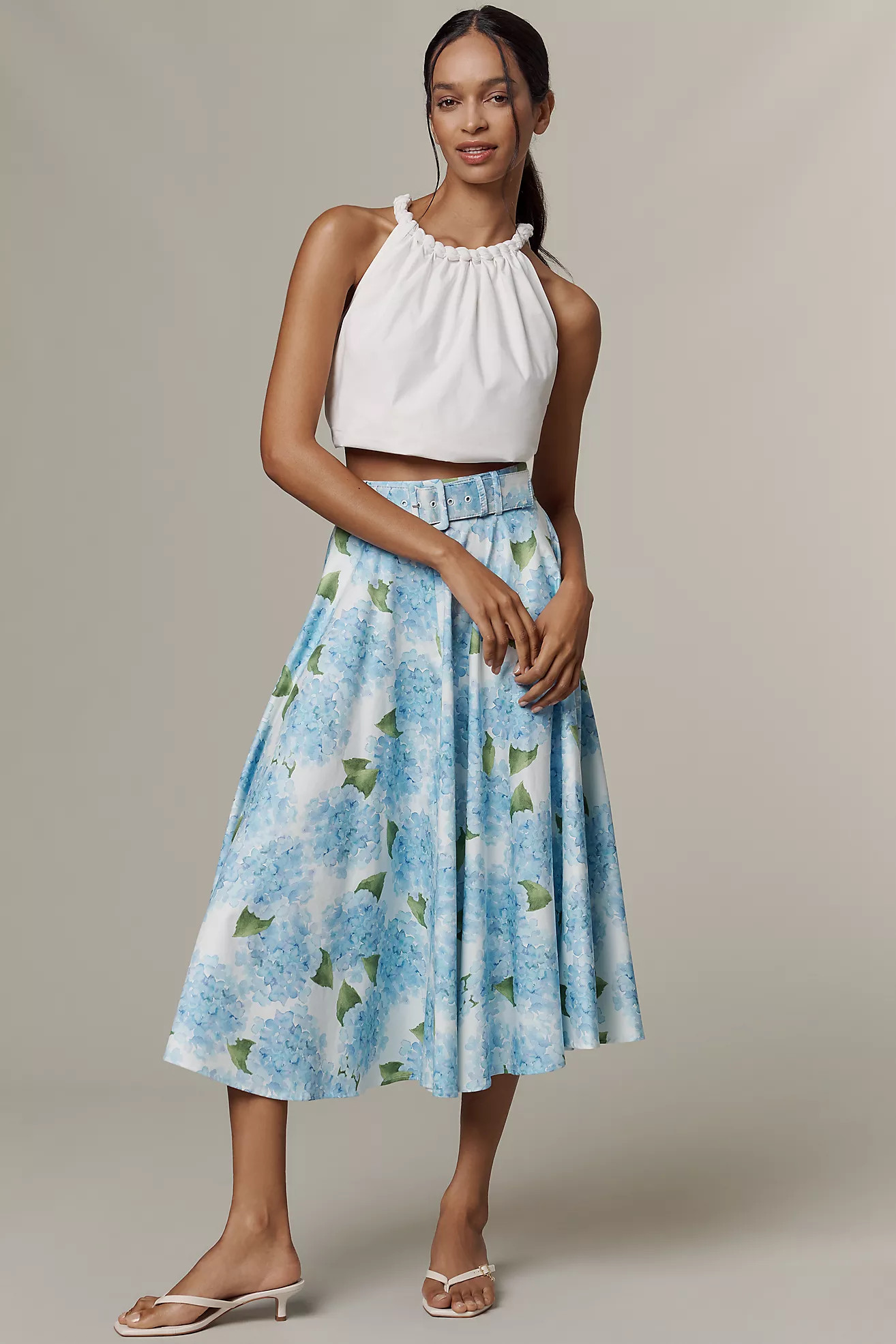 Hutch Cotton-Blend Belted Midi Skirt | Anthropologie (US)