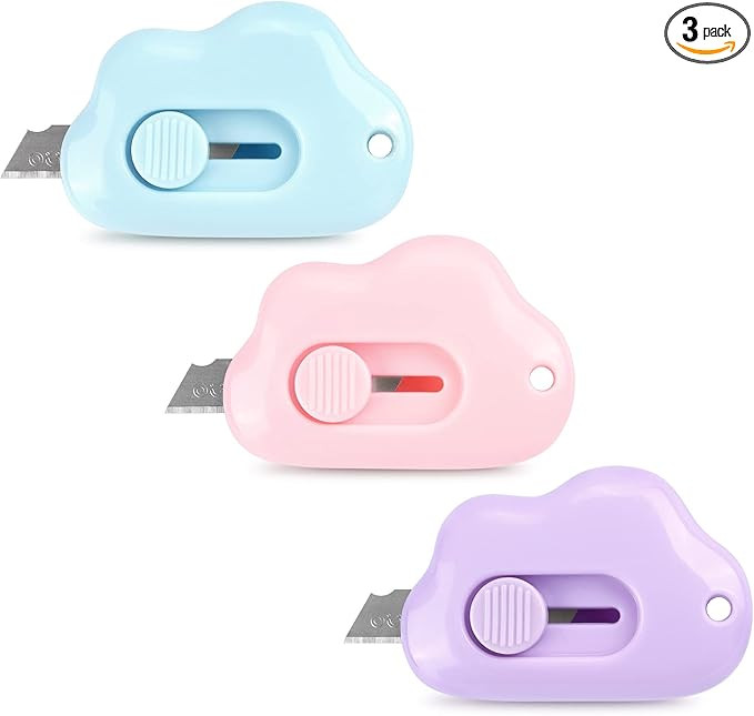 3 Pack Mini Cloud Box Cutter Utility Retractable Art Knives Letter Opener Envelope Slitter, Cloud... | Amazon (US)