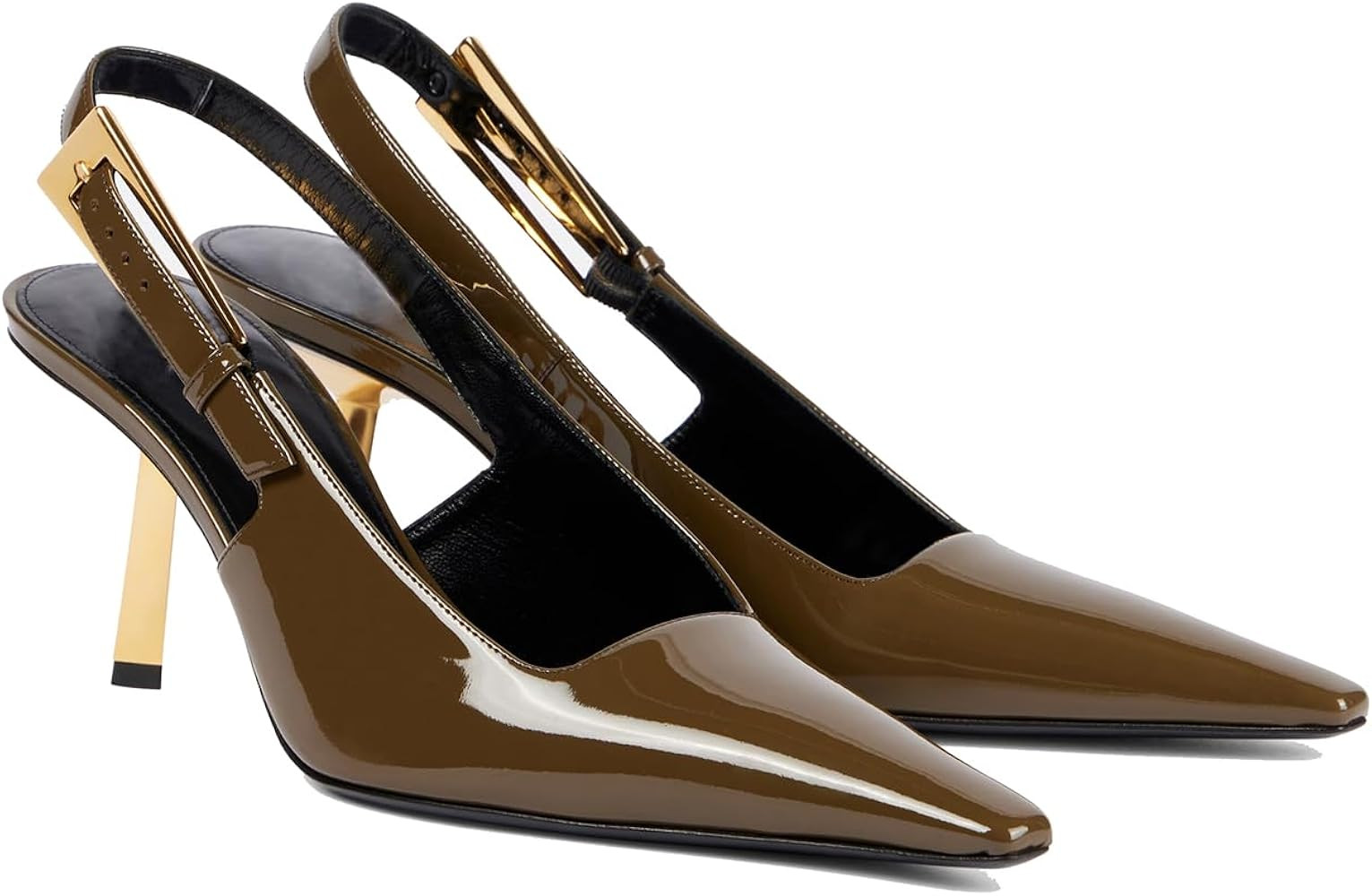 THESHY Women's Slingback Stiletto High Heels Square Toe Metal Buckle Pumps Backless Patent Leathe... | Amazon (US)