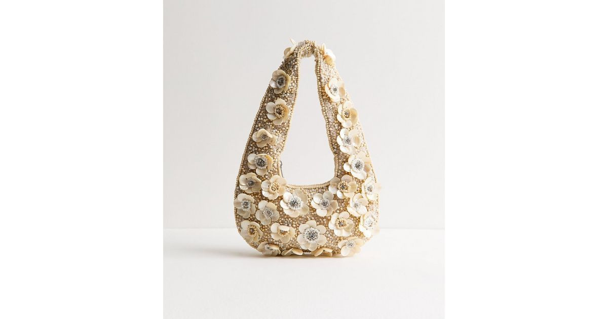 Cream Flower Shell Beaded Grab Bag | New Look | New Look (UK)