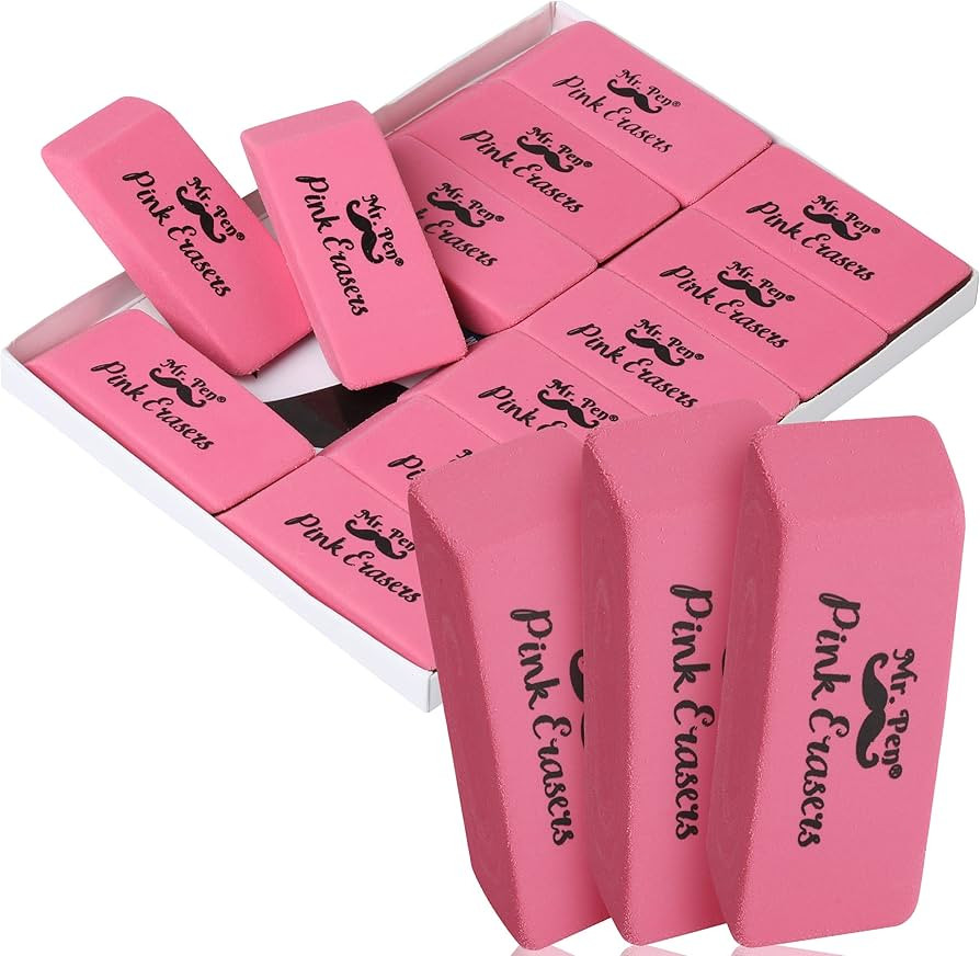 Mr. Pen Pink Pencil Erasers, Large, Pack of 12 | Amazon (US)