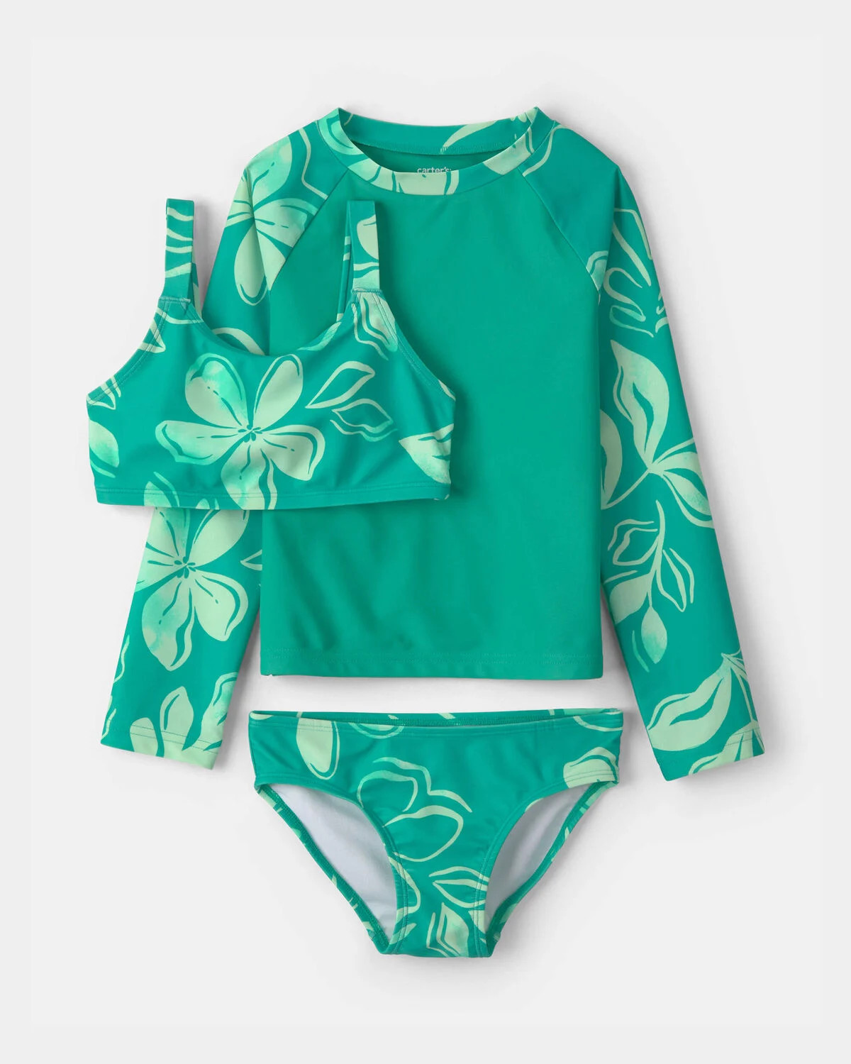 Girls 3-Piece Floral Rashguard Swimsuit Set - Green | Carter's Inc