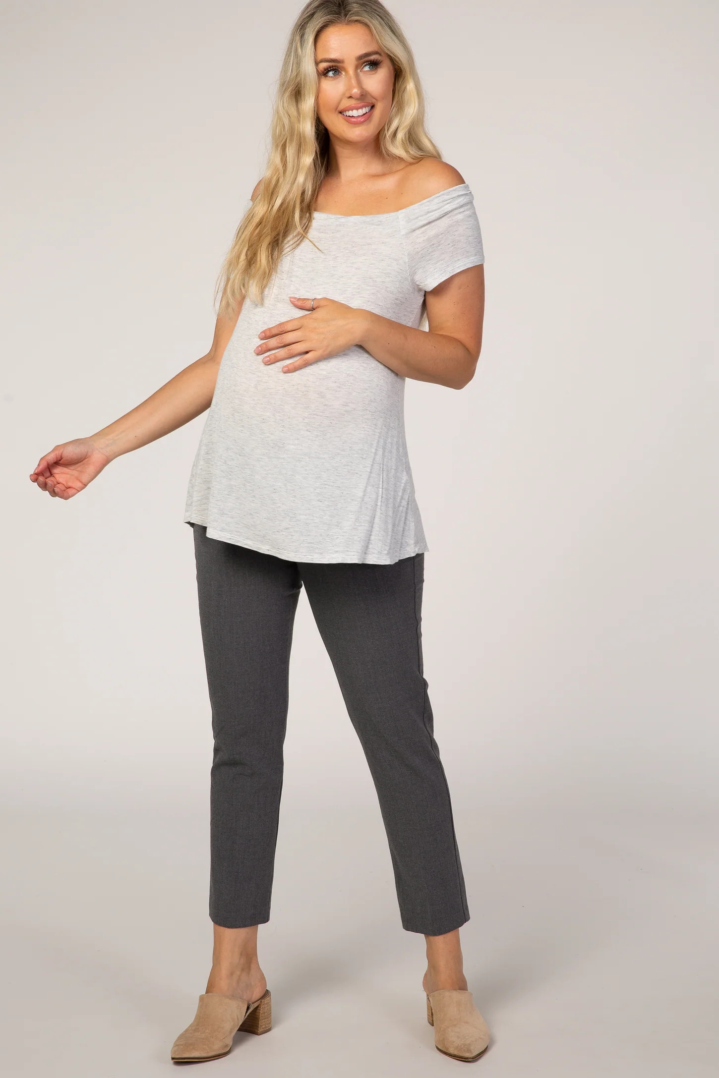 PinkBlush Charcoal Cropped Maternity Dress Pants | PinkBlush Maternity