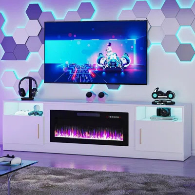 Modern Fireplace TV Stand, White – 36" Electric Fireplace With LED Lights And Storage For Tvs Up To 90 | Wayfair North America