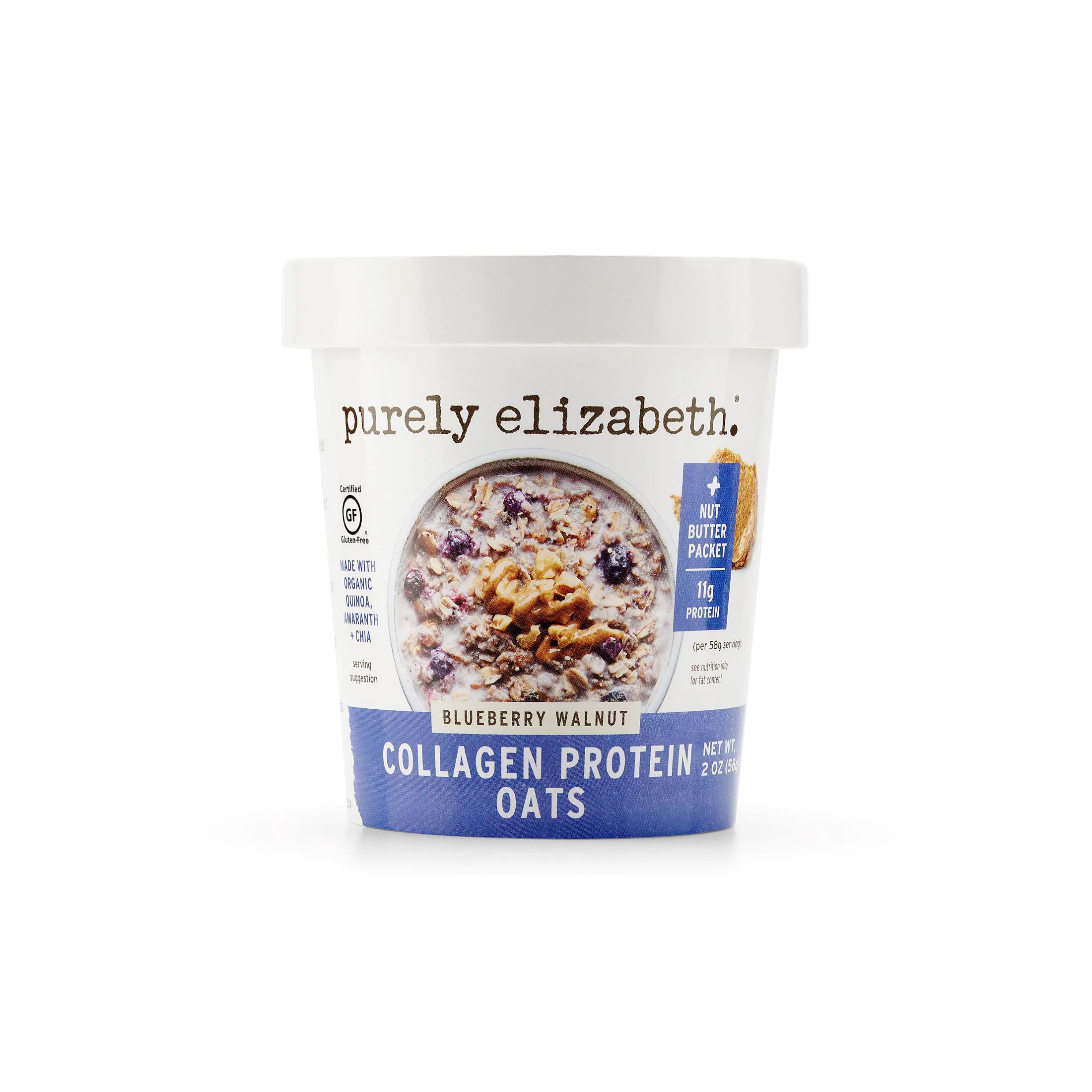 Purely Elizabeth Collagen Oats, Blueberry Walnut, Gluten Free, contains Nut Butter packet, and ma... | Walmart (US)