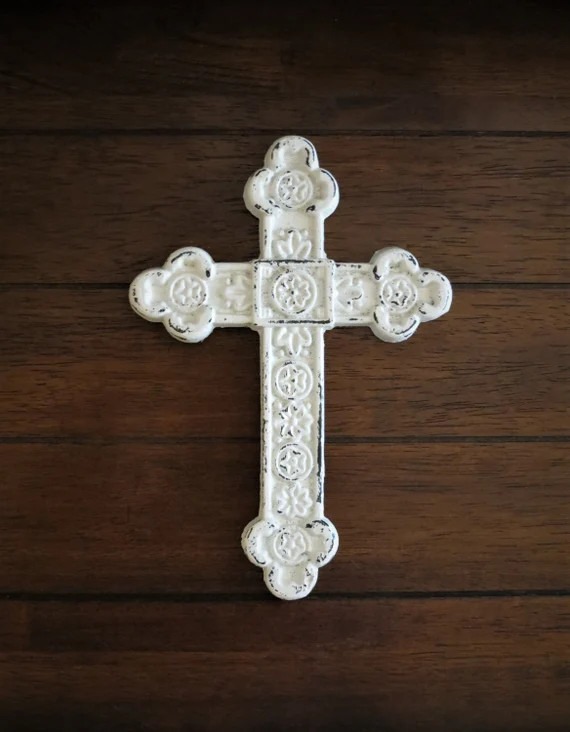 Cross Wall Decor / Antique White or Pick Color / Cast Iron Metal Cross / Christian Decor / Religi... | Etsy (US)