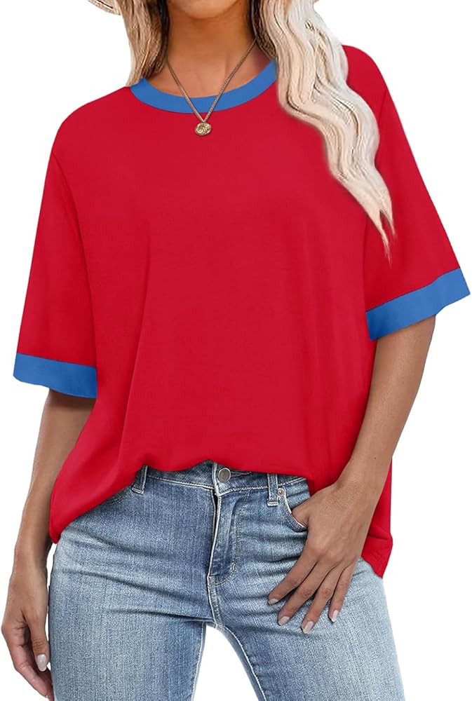 OFEEFAN Summer Tops for Women 2025 Short Sleeve Shirts Dressy Casual Crew Neck Tshirts Fashion | Amazon (US)