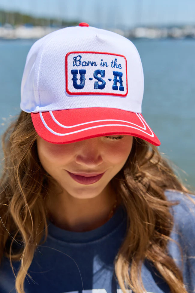 Born In The USA Red Trucker Hat SALE | Pink Lily