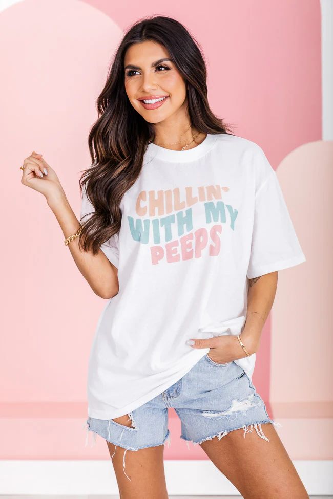 Chilling With My Peeps Oversized White Graphic Tee | Pink Lily