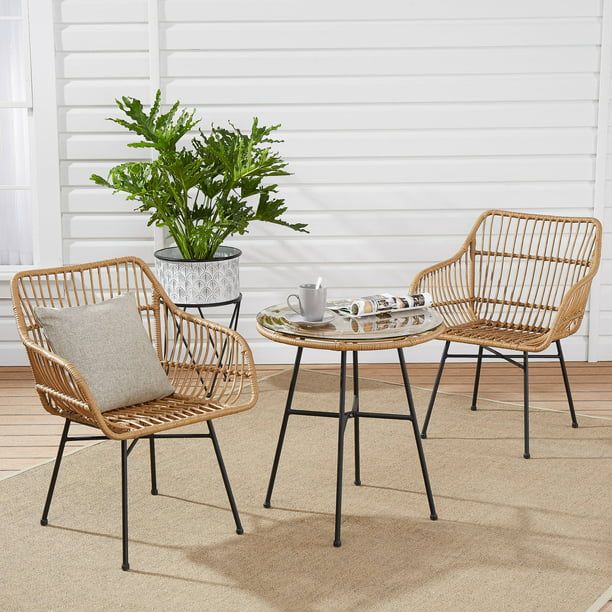 Mainstays Brayhills Bistro Patio Furniture Set, Nature, 3-Piece - Walmart.com | Walmart (US)