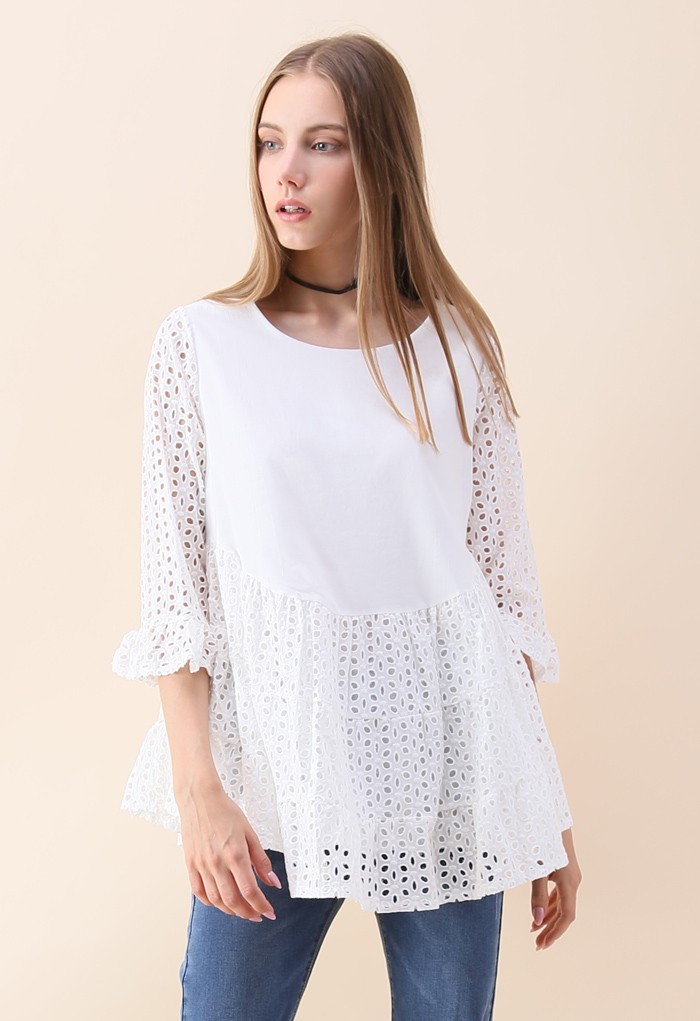 Loveliness Attack Eyelet Embroidered Dolly Tunic in White | Chicwish