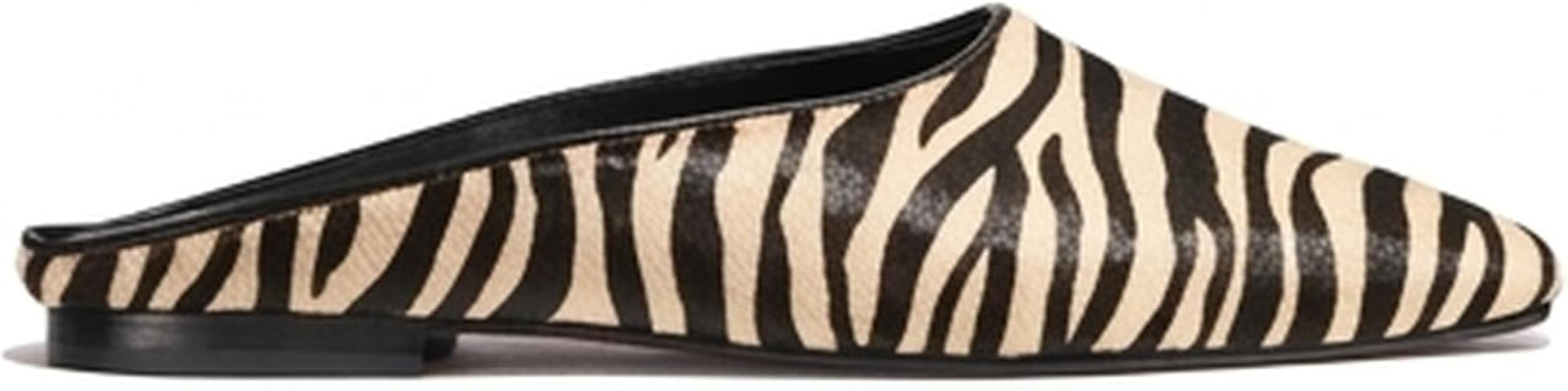 Women's Zebra Print Mules Pointed Toe Backless Flat Mule Slide Sandals | Amazon (US)