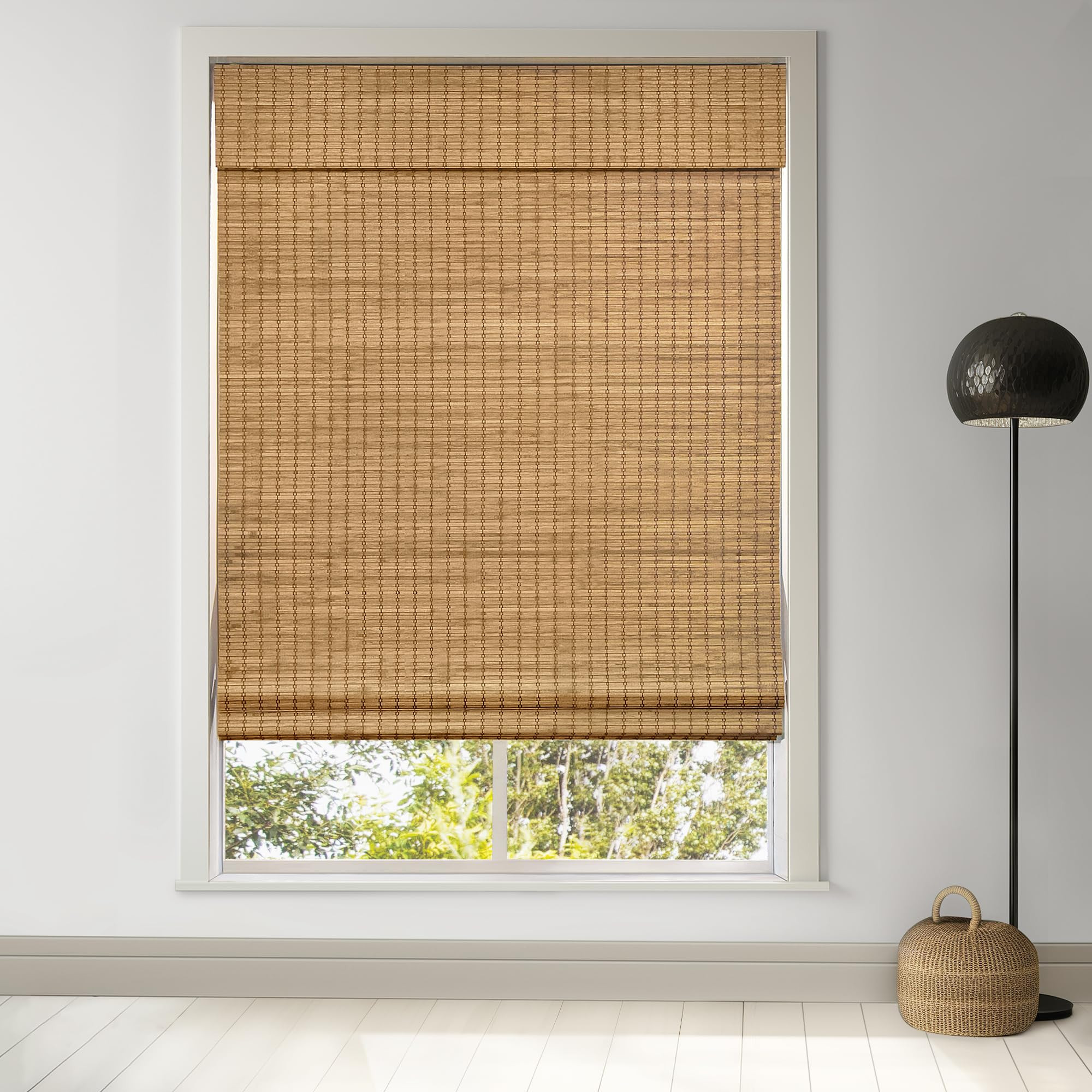 LazBlinds Cordless Bamboo Roman Shades, Privacy Blinds for Interior Windows, Room Darkening Roll Up Bamboo Blinds for Home & Patio, 31.5" W x 64" H, Highfield Teak | Amazon (US)